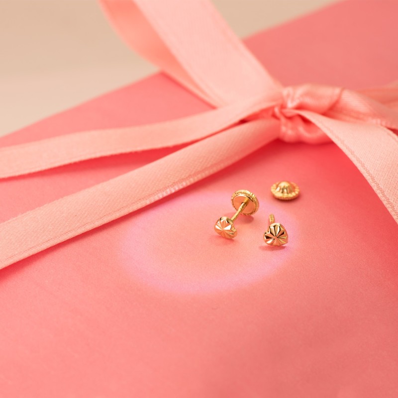 Pendientes Oro Amarillo Corazon 4 X 4 Mm Cierre Tuerca oro 18k