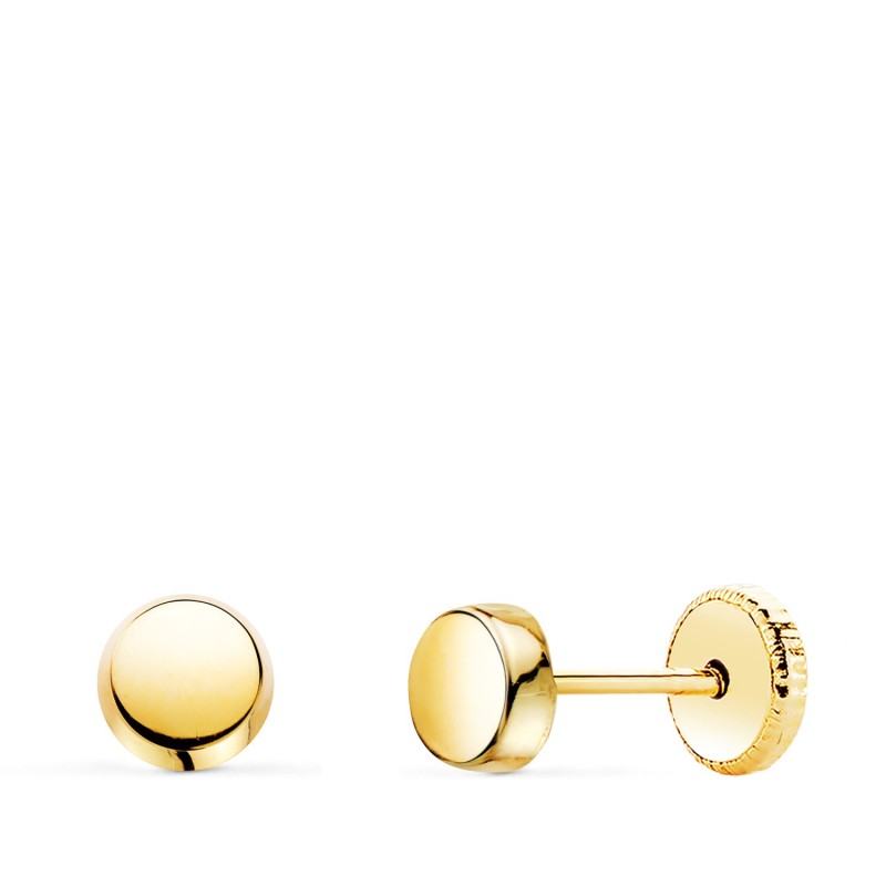 Pendientes Oro Amarillo Redondos Brillo 4,5 Mm. Cierre Tuerca oro 18k