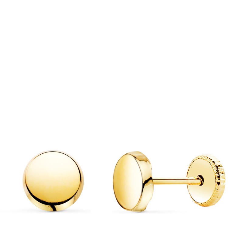 Pendientes Oro Amarillo Redondos Brillo 5,5 Mm. Cierre Tuerca oro 18k