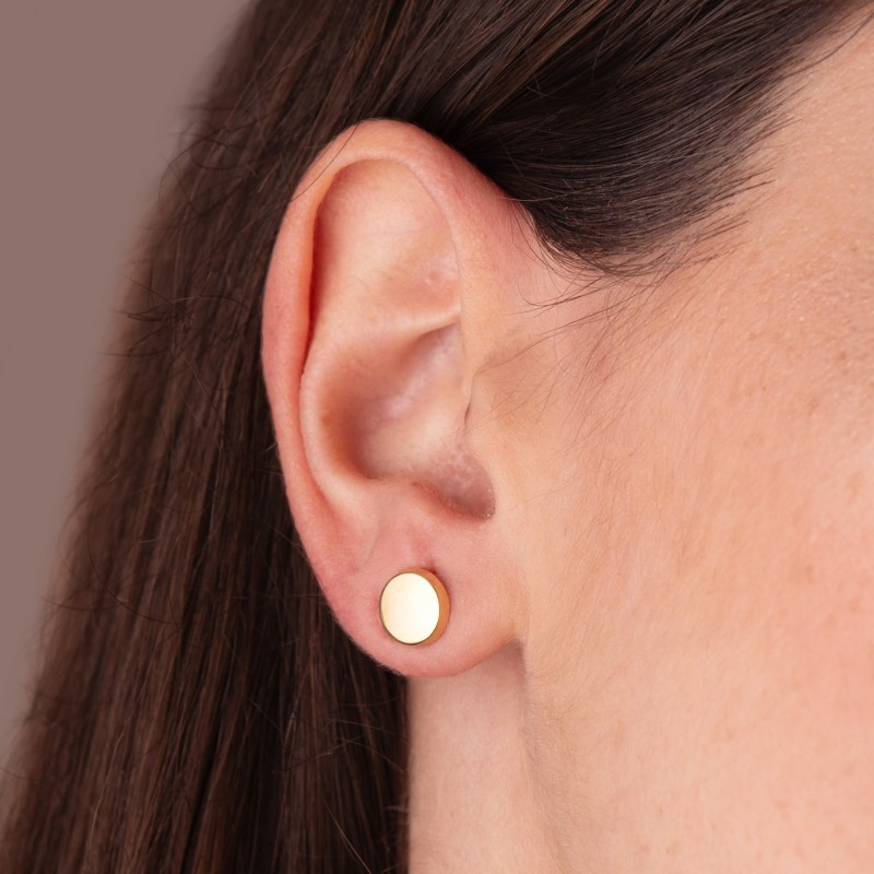 Pendientes Oro Amarillo Redondos Brillo 8 Mm. Cierre Presion oro 18k