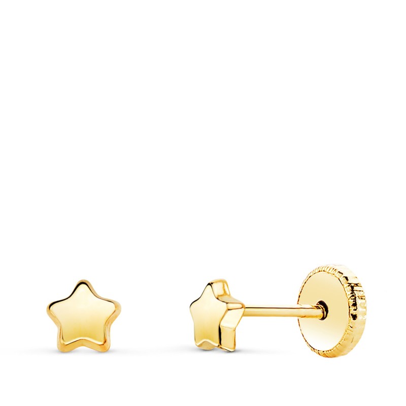 Pendientes Oro Amarillo Estrella Lisa 4,5 X 4,5 Mm. Cierre Tuerca oro 18k