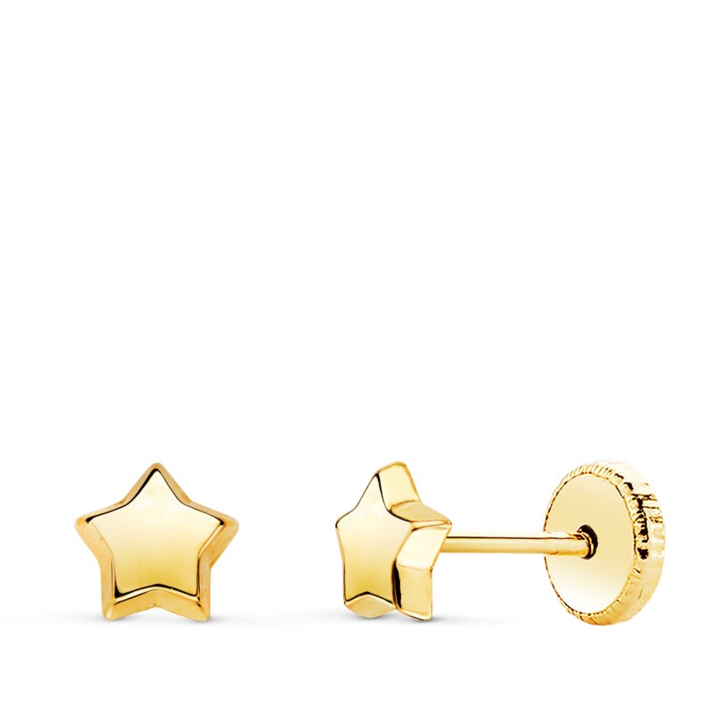 Pendientes Oro Amarillo Estrella Lisa 5,5 X 5,5 Mm. Cierre Tuerca oro 18k