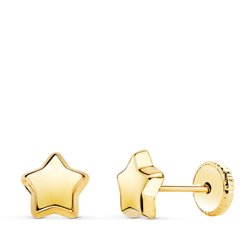 Pendientes Oro Amarillo Estrella Lisa 6,5 X 6,5 Mm. Cierre Tuerca oro 18k