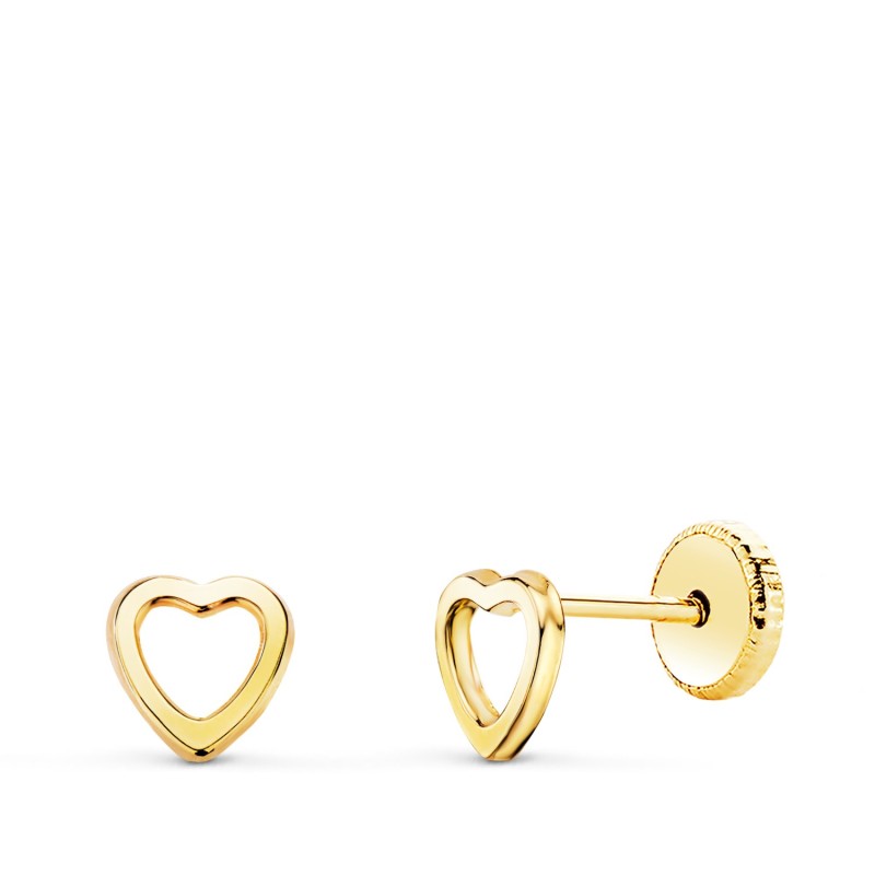 Pendientes Oro Amarillo Corazon Calado 5X5 Mm. Cierre Tuerca oro 18k