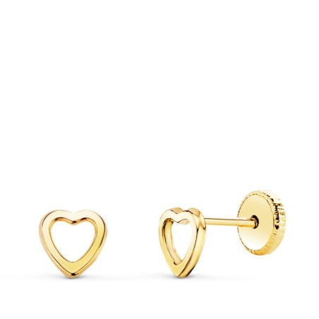 Pendientes Oro Amarillo Corazon Calado 5X5 Mm. Cierre Tuerca oro 18k