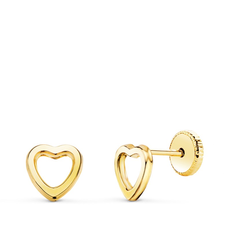 Pendientes Oro Amarillo Corazon Calado 6X6 Mm. Cierre Tuerca oro 18k