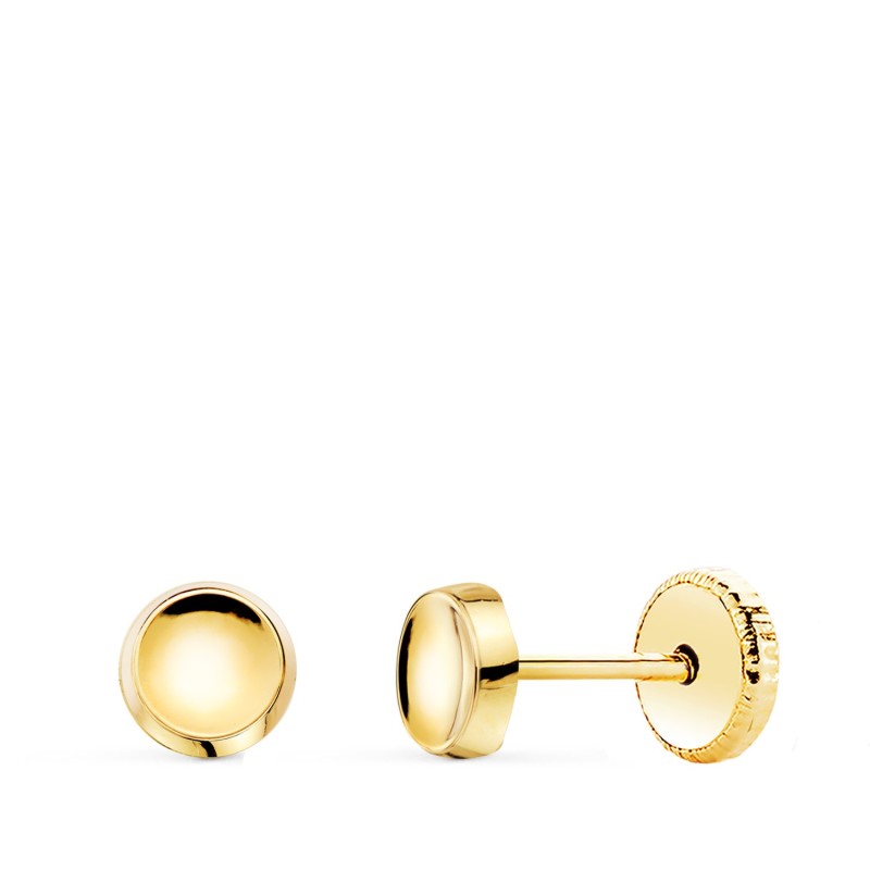 Pendientes Oro Amarillo Redondo Concavo En Brillo 5 Mm. Cierre Tuerca oro 18k
