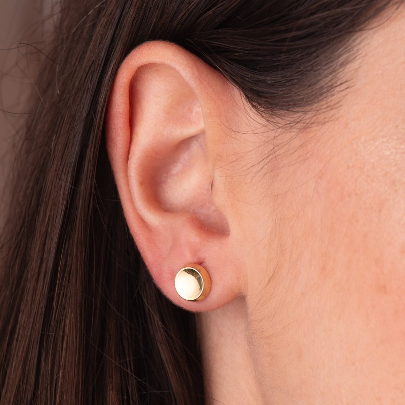 Pendientes Oro Amarillo Redondo Concavo En Brillo 8 Mm. Cierre Presion oro 18k