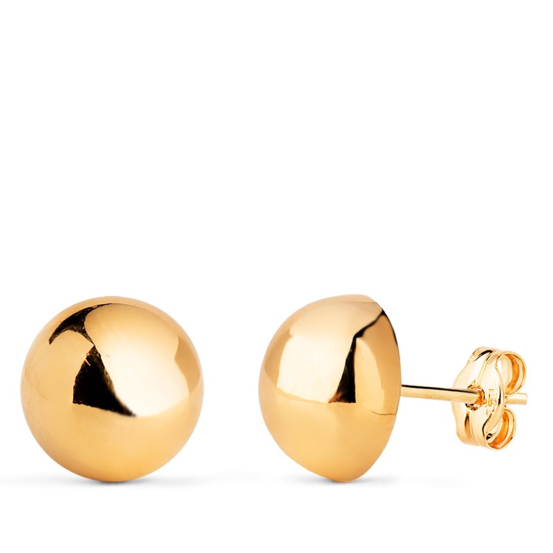 Pendientes Oro Amarillo Media Bola Lisa Hueca. Ancho: 10 Mm. Cierre Presion oro 18k