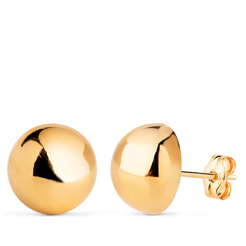 Pendientes Oro Amarillo Media Bola Lisa Hueca. Ancho: 12 Mm. Cierre Presion oro 18k