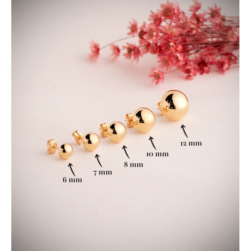 Pendientes Oro Amarillo Media Bola Lisa Hueca. Ancho: 12 Mm. Cierre Presion oro 18k