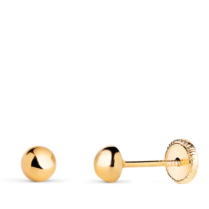 Pendientes Oro Amarillo Media Bola Lisa Hueca. Ancho: 4 Mm. Cierre Tuerca oro 18k