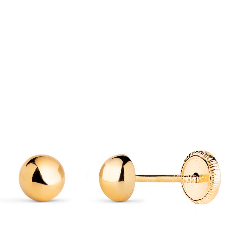 Pendientes Oro Amarillo Media Bola Lisa Hueca. Ancho: 5 Mm. Cierre Tuerca oro 18k