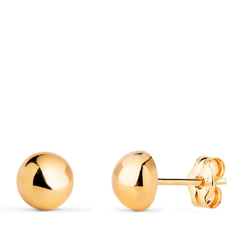 Pendientes Oro Amarillo Media Bola Lisa Hueca. Ancho: 6 Mm. Cierre Presion oro 18k