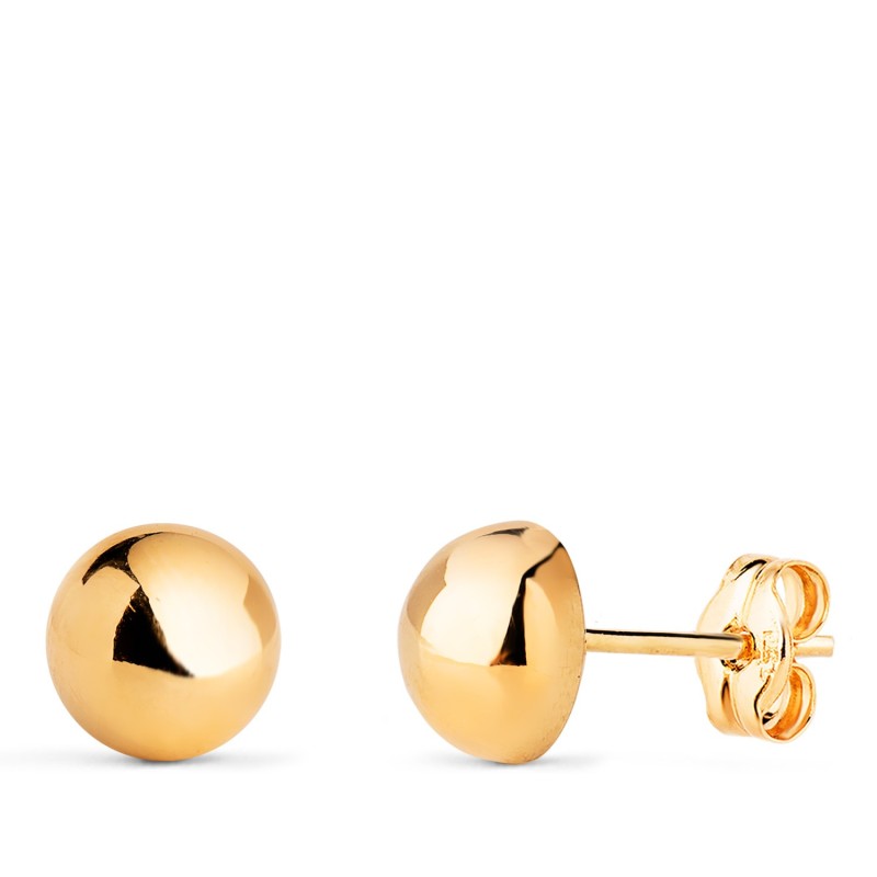Pendientes Oro Amarillo Media Bola Lisa Hueca. Ancho: 7 Mm. Cierre Presion oro 18k