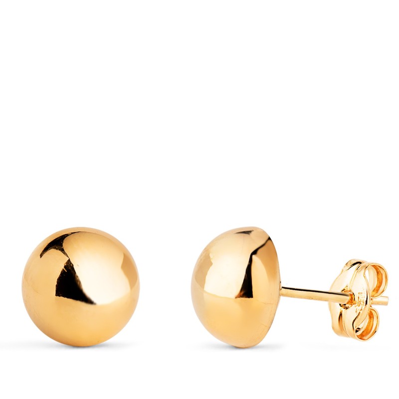 Pendientes Oro Amarillo Media Bola Lisa Hueca. Ancho: 8 Mm. Cierre Presion oro 18k