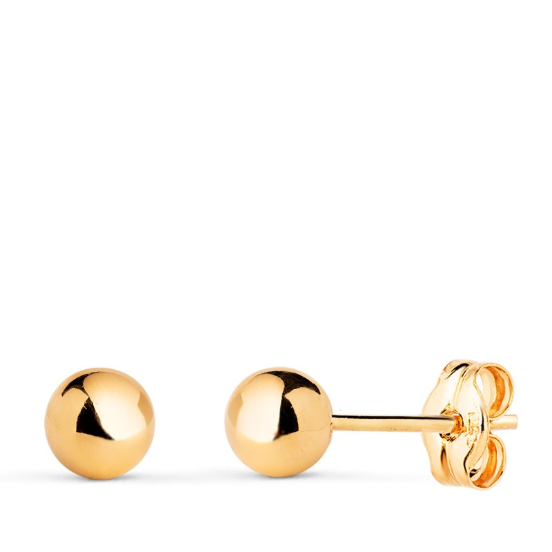 Pendientes Oro Amarillo Bola Lisa Brilla Hueca. Ancho: 5 Mm. Cierre Presion oro 18k