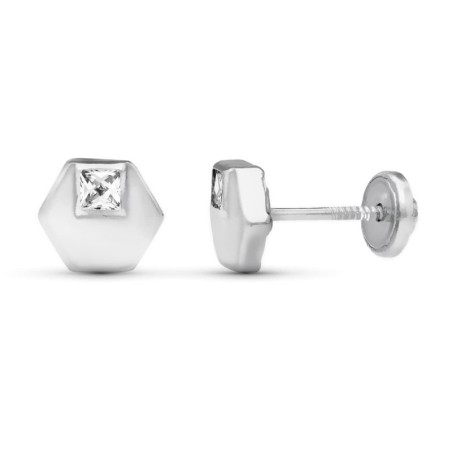 Pendientes Oro Blanco Hexagono 6 Mm Oro Blanco Cierre Tuerca oro 18k