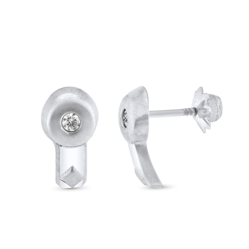 Pendientes Oro Blanco Circulo. 11X6 Mm Cierre Tuerca oro 18k