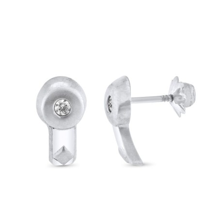 Pendientes Oro Blanco Circulo. 11X6 Mm Cierre Tuerca oro 18k