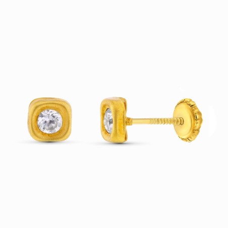 Pendientes Oro Amarillo Circonita 5X5 Mm Cierre Tuerca oro 18k