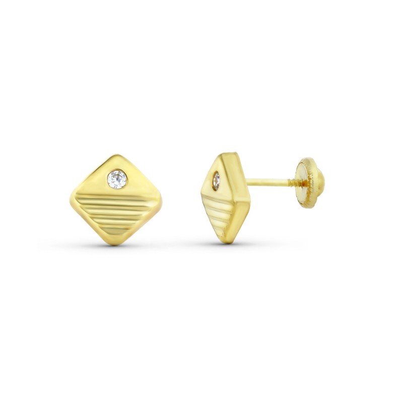 Pendientes Oro Amarillo Cuadrados 7X7 Mm. Cierre Tuerca oro 18k