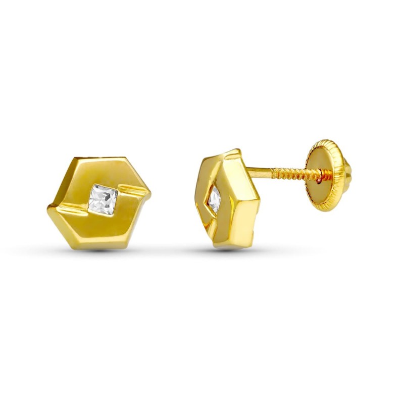 Pendientes Oro Amarillo Circonita 7.5X6 Mm Cierre Tuerca oro 18k