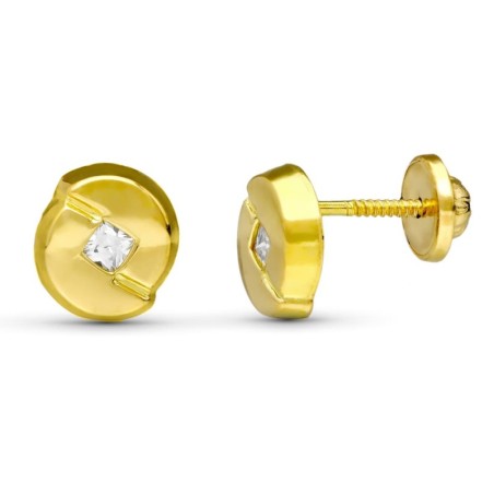 Pendientes Oro Amarillo Circonita 7X6 Mm Cierre Tuerca oro 18k