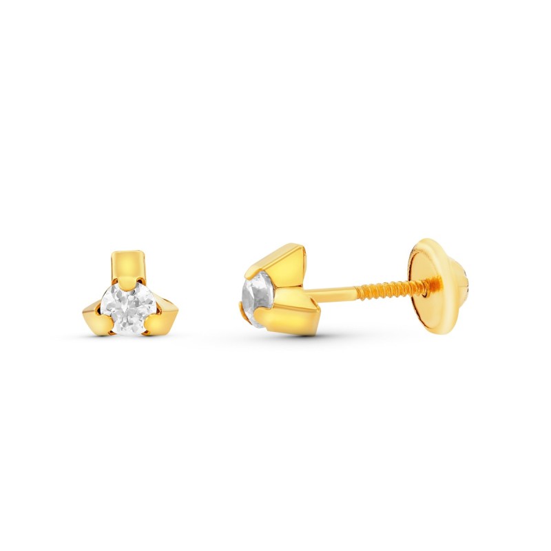 Pendientes Oro Amarillo Triangulo Con Circonita 5X5 Mm. Cierre Tuerca oro 18k