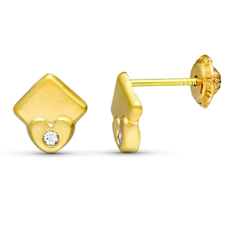 Pendientes Oro Amarillo Rombos 8X7 Mm Cierre Tuerca oro 18k