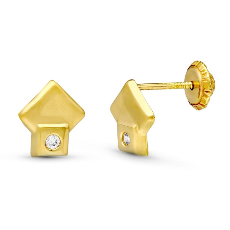 Pendientes Oro Amarillo Rombos 7X7 Mm Cierre Tuerca oro 18k