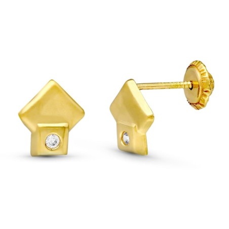 Pendientes Oro Amarillo Rombos 7X7 Mm Cierre Tuerca oro 18k
