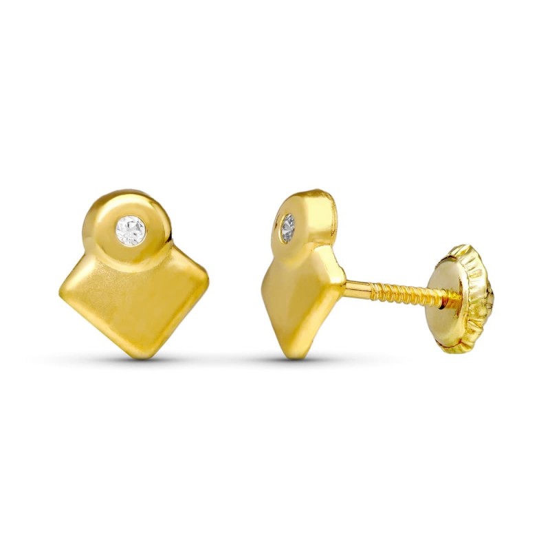 Pendientes Oro Amarillo Rombos 7X7 Mm Cierre Tuerca oro 18k