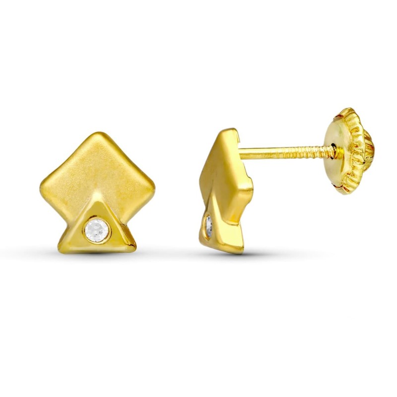 Pendientes Oro Amarillo Rombos 7X7 Mm Cierre Tuerca oro 18k