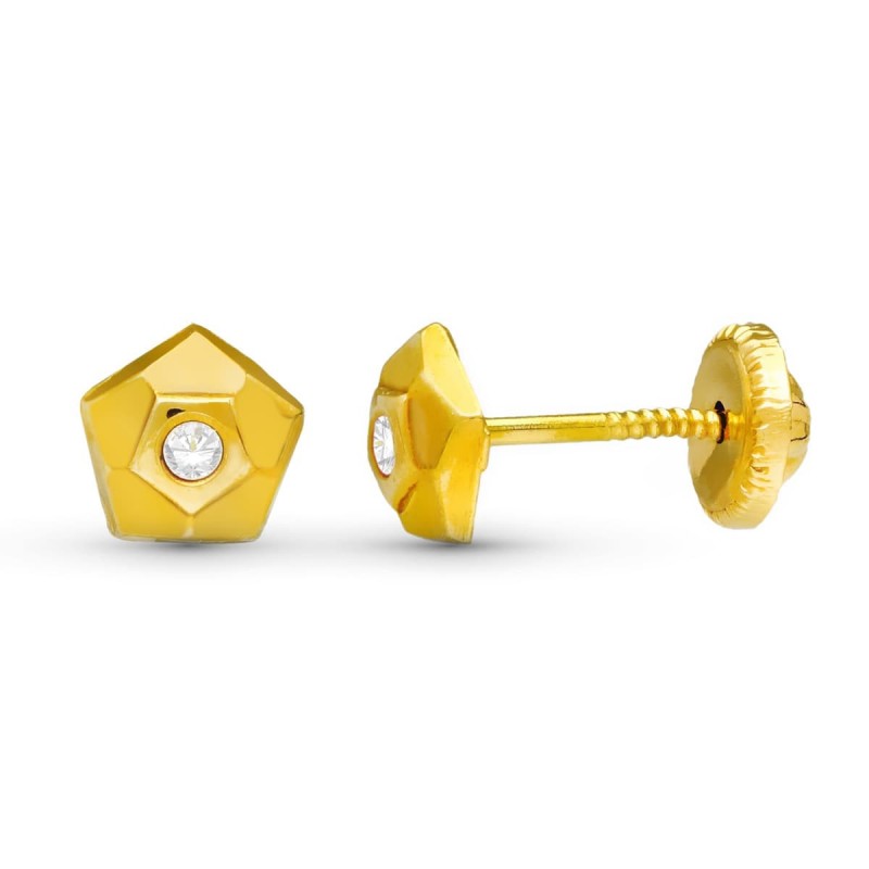 Pendientes Oro Amarillo Pentagono. 5X5 Mm Cierre Tuerca oro 18k