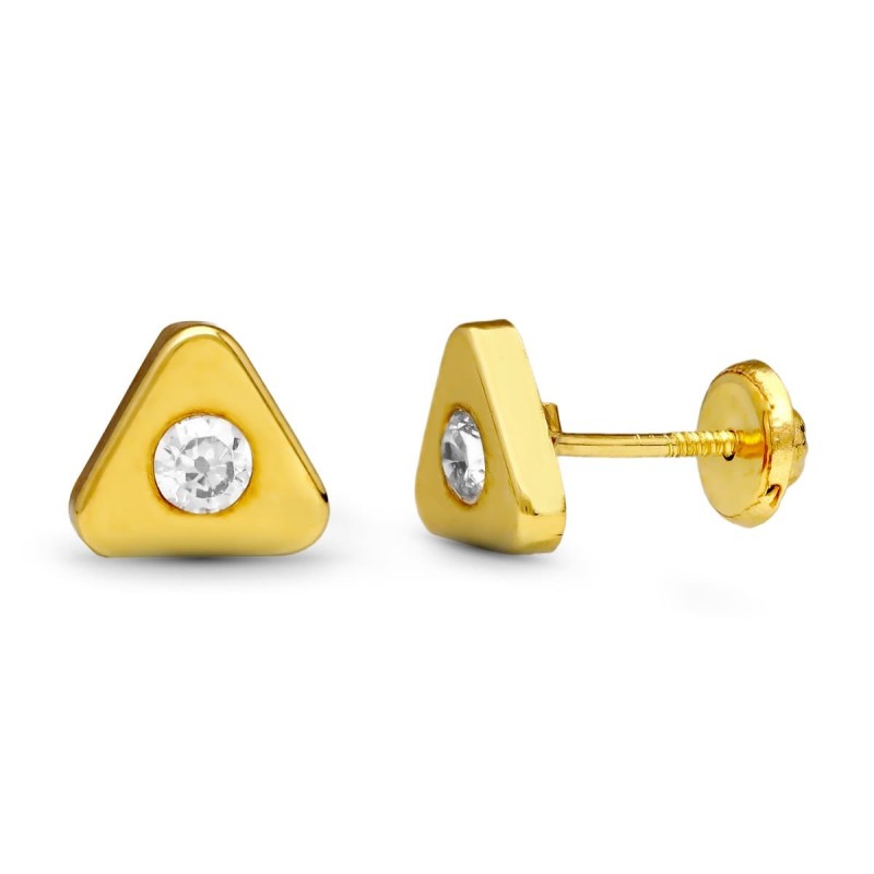 Pendientes Oro Amarillo Triangulo 7X7 Mm Cierre Tuerca oro 18k