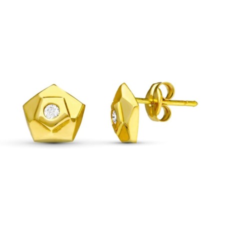 Pendientes Oro Amarillo Pentagono. 7X7 Mm Cierre Tuerca oro 18k