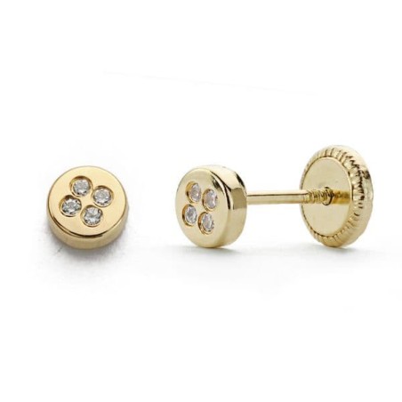 Pendientes Oro Amarillo Circonita 4 Mm Cierre Tuerca oro 18k