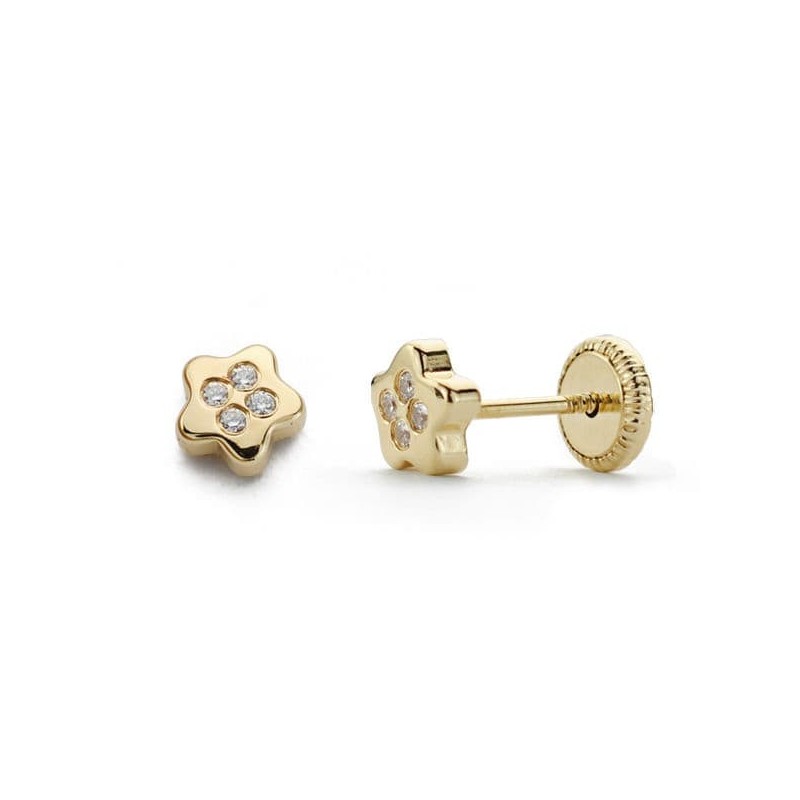 Pendientes Oro Amarillo Estrella Circonita 4X4 Mm Cierre Tuerca oro 18k