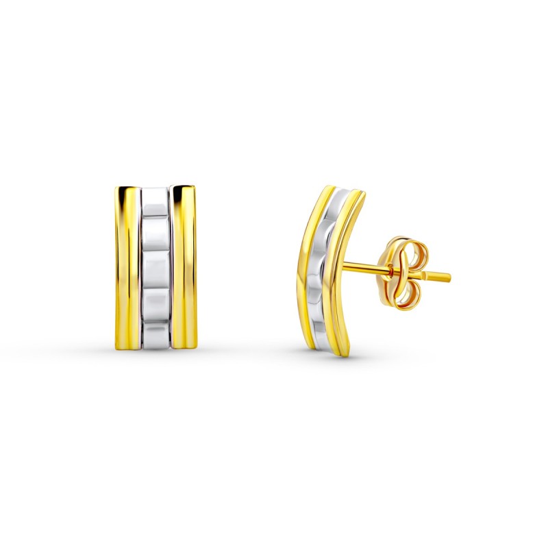 Pendientes Oro Bicolor Presion oro 18k