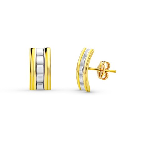 Pendientes Oro Bicolor Presion oro 18k