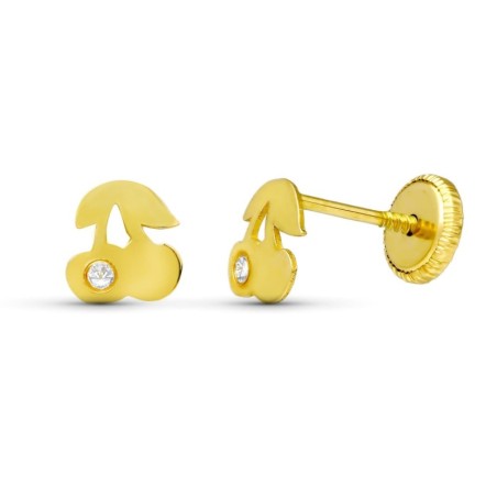 Pendientes Oro Amarillo Cerezas. 5X5 Mm Cierre Tuerca oro 18k