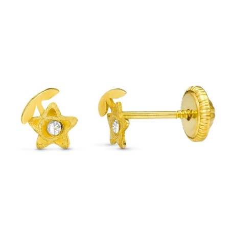 Pendientes Oro Amarillo Flor Laser. 5X4 Mm Cierre Tuerca oro 18k