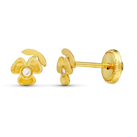 Pendientes Oro Amarillo Trebol Laser. 5X4 Mm Cierre Tuerca oro 18k