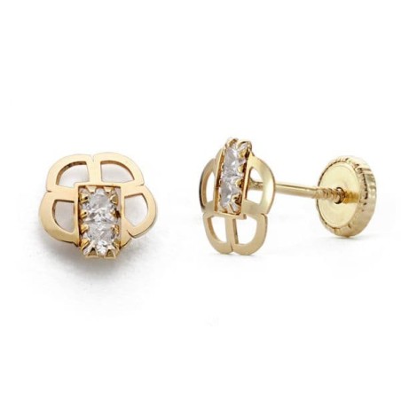 Pendientes Oro Amarillo Flor Circonita 6.5 Mm Cierre Tuerca oro 18k