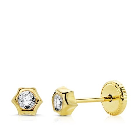 Pendientes Oro Amarillo Sol Circonita 4 Mm Cierre Tuerca oro 18k