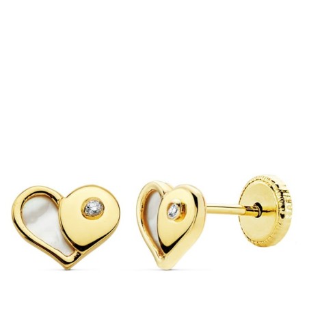 Pendientes Oro Amarillo Corazon Nacar 7X5.5 Mm Cierre Tuerca oro 18k