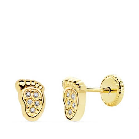 Pendientes Oro Amarillo Pie Bebe. 6.5X4 Mm Cierre Tuerca oro 18k