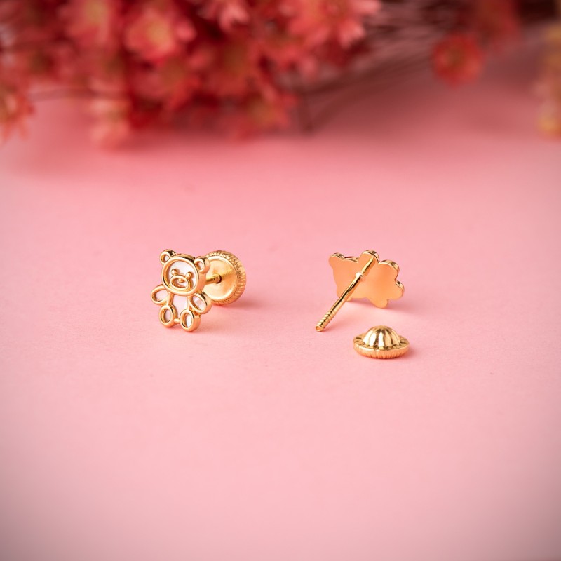 Pendientes Oro Amarillo Osito Silueta Interior Nacar 7 X 6 Mm. Cierre Tuerca oro 18k