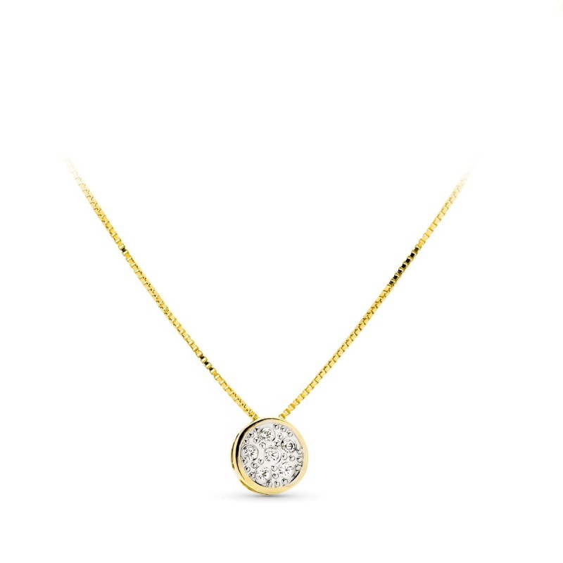 Gargantilla Oro Bicolor Redondo Circonita 5.5 Mm Con Cadena oro 18k